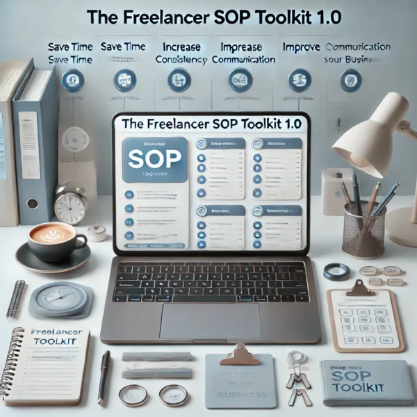 DALL·E 2024 07 13 20.20.34 A professional and modern product image for The Freelancer SOP Toolkit 1.0. The image features an organised workspace with a sleek laptop displaying