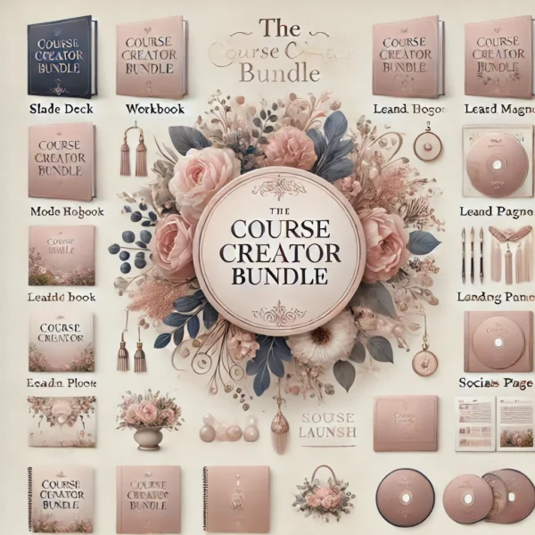 DALL·E 2024 07 15 14.33.55 An elegant and feminine product image for the Course Creator Bundle. The image features a sophisticated design with soft pastel colors and the bund