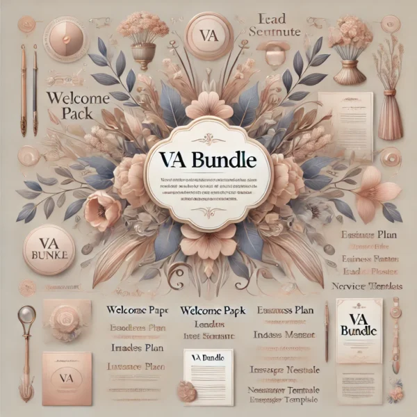 DALL·E 2024 07 15 14.41.29 An elegant and feminine product image for the VA Bundle. The image features a sophisticated design with soft pastel colors and the bundle title VA