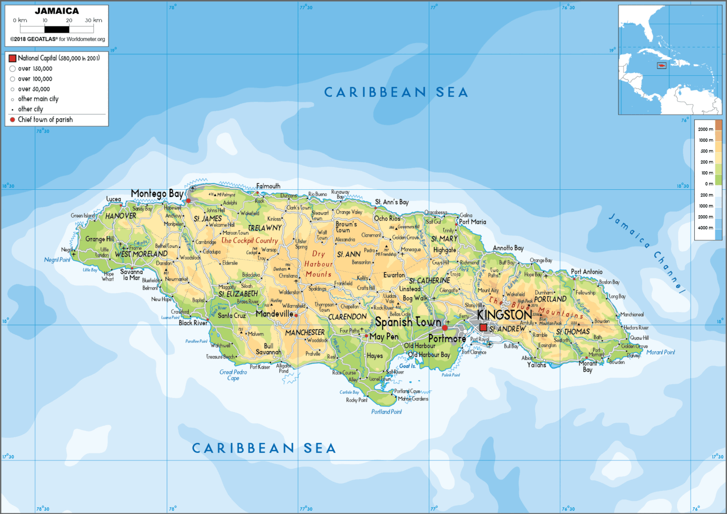 jamaica physical map