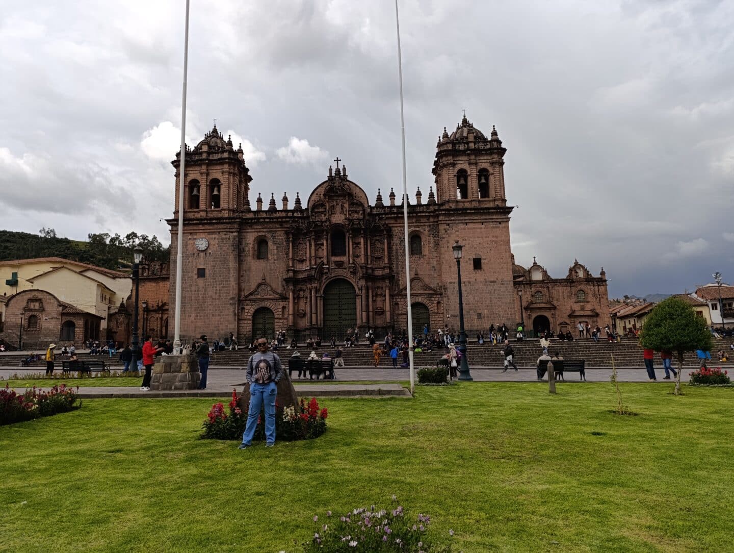 Plaza de Armas in Cusco Peru at dusk during the dry season